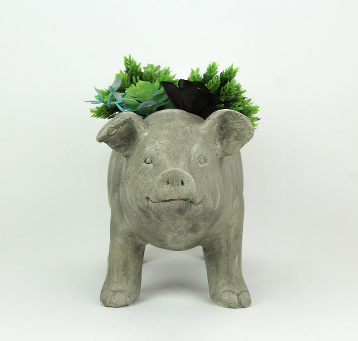 Grey - Image 3 - Charming Rustic Weathered Grey Smiling Pig Resin Planter Plant Pot - Adorable Outdoor Décor Accent for