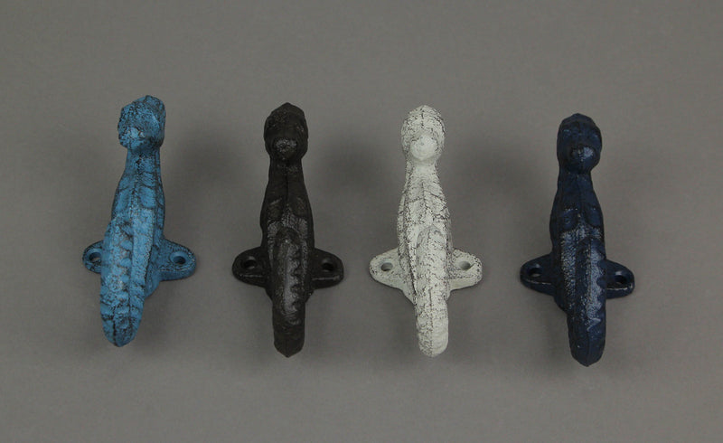 Multicolored - Image 3 - Set of 4 Coastal Cast Iron Seahorse Wall Hooks - Decorative Ocean Hooks for Towels, Bags, and More -