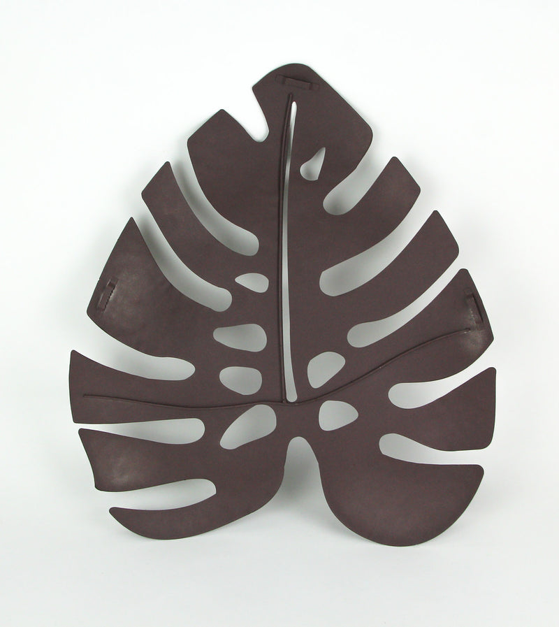 Antiqued Brown Metal Monstera Leaf Sculptures: Set of 2 Wall Hanging Tropical Decor Pieces, Perfect for Living Rooms,