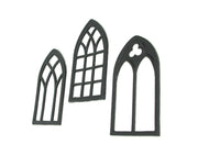 Set of 3 Black Finish Cast Iron Gothic Cathedral Window Frame Decorative Wall Hangings - Antique Charm - Timeless Elegance