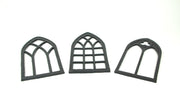 Set of 3 Black Finish Cast Iron Gothic Cathedral Window Frame Decorative Wall Hangings - Antique Charm - Timeless Elegance
