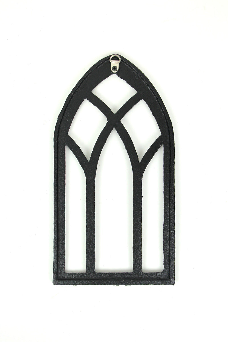 Set of 3 Black Finish Cast Iron Gothic Cathedral Window Frame Decorative Wall Hangings - Antique Charm - Timeless Elegance