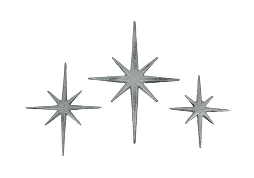 Silver - Image 1 - Set of 3 Large Metallic Silver Cast Iron 8 Pointed Star Starburst Wall Hangings - Mid Century Modern Décor