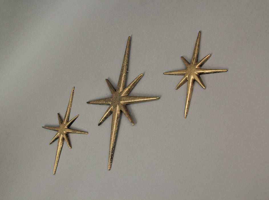 Gold - Image 2 - Radiant Trio of Large Metallic Gold Cast Iron Starburst Wall Hangings - Timeless Mid Century Modern Décor -
