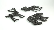 Set of 3 Black Cast Iron Lodge Design Wild Forest Animal Western Kitchen Table Décor Trivets Decorative Wall Hanging Art Deer
