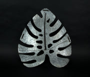 Set of 2 Galvanized Grey Finish Metal Monstera Leaf Sculptures - Wall Hanging Decor, 16, 24 Inches High - Embracing Nature's
