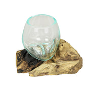 Set of 2 Mini Blown Glass on Driftwood Decorative Vases - Artistic Fusion of Molten Glass and Natural Wood - Boho Decor,