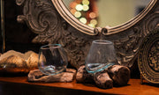 Set of 2 Mini Blown Glass on Driftwood Decorative Vases - Artistic Fusion of Molten Glass and Natural Wood - Boho Decor,