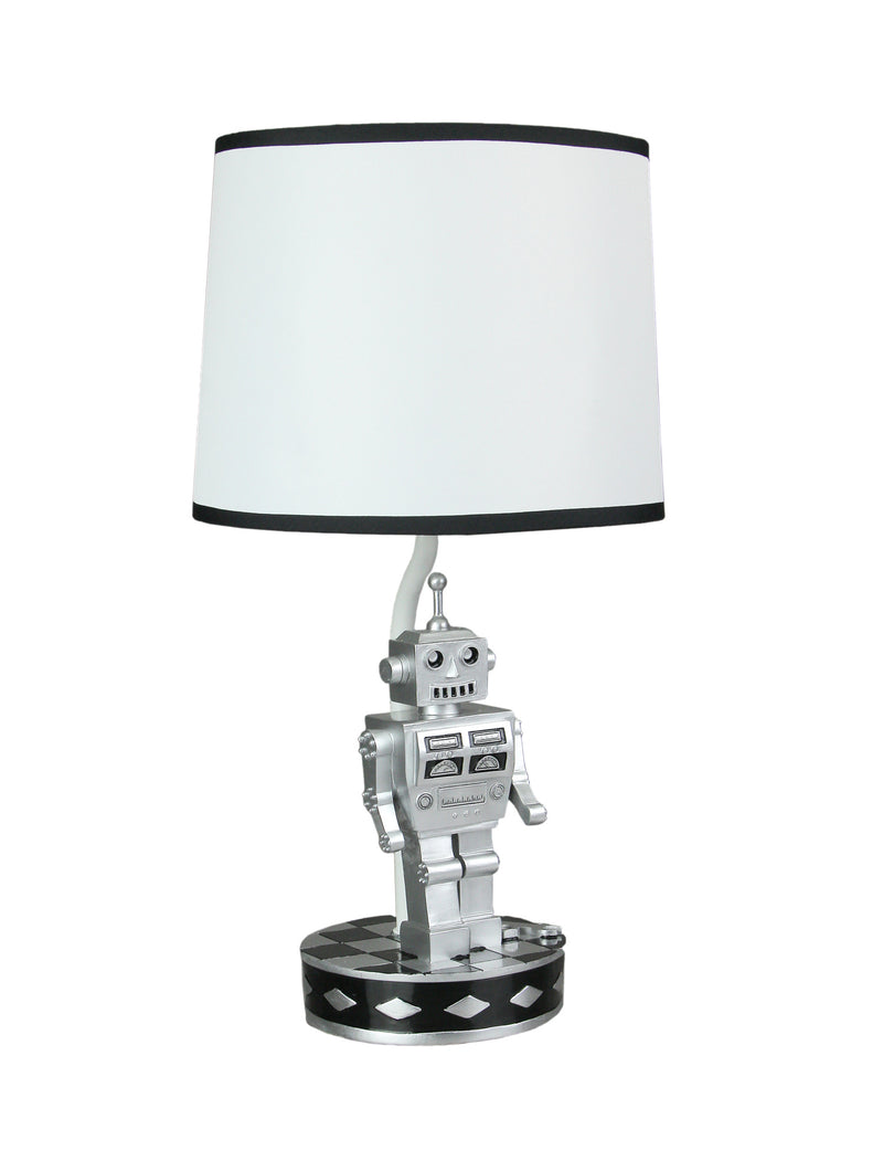 Vintage Silver Finish Robot Table Lamp - Retro 1960's Sci-Fi Design with Square Head - Illuminating Nostalgia and Style in