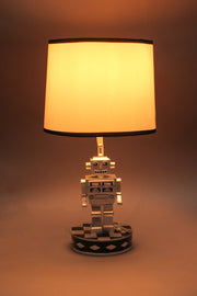 Vintage Silver Finish Robot Table Lamp - Retro 1960's Sci-Fi Design with Square Head - Illuminating Nostalgia and Style in