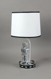 Vintage Silver Finish Robot Table Lamp - Retro 1960's Sci-Fi Design with Square Head - Illuminating Nostalgia and Style in