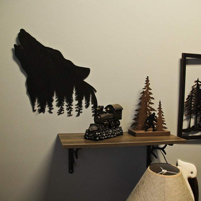 Rustic Lodge Decor: Black Howling Wolf Silhouette Cutout Metal Wall Sculpture- Easy Installation - Perfect for Mountain