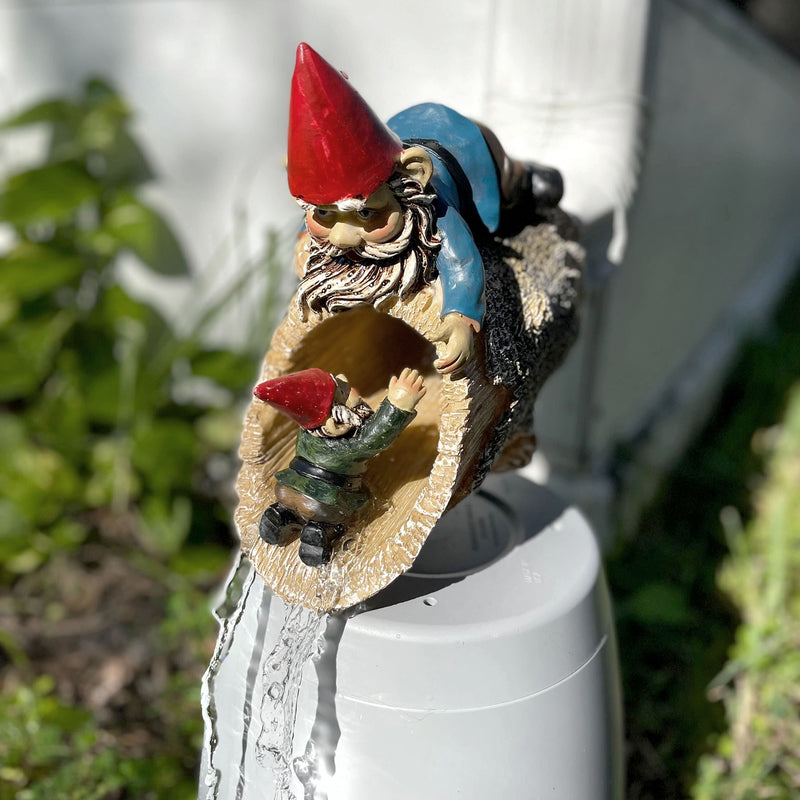 Charming Helping Hands Cast Resin Garden Gnome Downspout Cover - Decorative Gutter Drain Spout Splash for Whimsical Outdoor