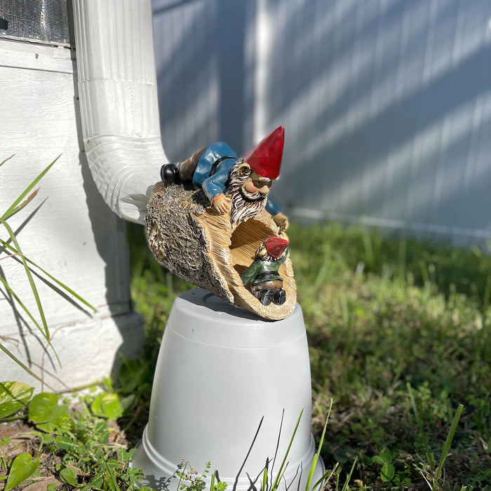 Charming "Helping Hands" Cast Resin Garden Gnome Downspout Cover - Decorative Gutter Drain Spout Splash for Whimsical Outdoor