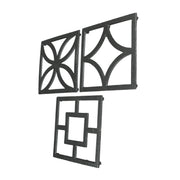 Set of 3 Black Cast Iron Mid Century Modern Breeze Block Trivets: Stylish Kitchen Counter Accents and Wall Art, Each 7.75