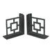 Set of 2 Black Cast Iron Geometric Breeze Block Bookends: Stylish Decorative MCM Decor Shelf Accessories for Mid-Century