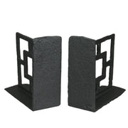Set of 2 Black Cast Iron Geometric Breeze Block Bookends: Stylish Decorative MCM Decor Shelf Accessories for Mid-Century