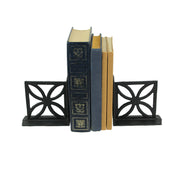 Set of 2 Elegant Black Cast Iron Mid Century Modern Breeze Block Bookends with Floral Design - Stylish Home and Bookshelf
