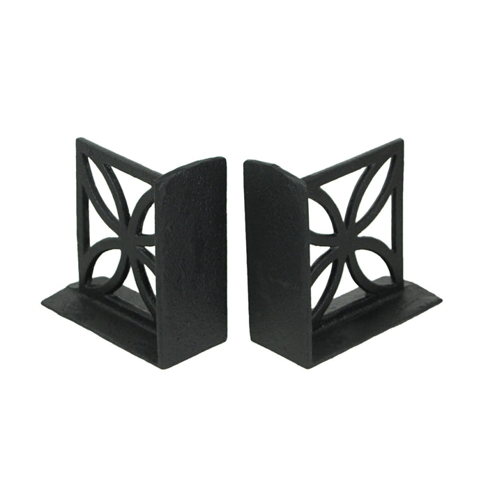 Set of 2 Cast Iron Floral Design Breeze Block Bookends Mid Century Modern Home Bookshelf Decor Image 3