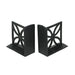 Set of 2 Elegant Black Cast Iron Mid Century Modern Breeze Block Bookends with Floral Design - Stylish Home and Bookshelf