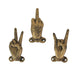 Gold - Image 2 - 3 Gold Cast Iron Hand Gesture Decorative Wall Hooks, 4 Inches High - Peace Sign, Rock On, and Finger