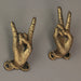 Gold - Image 5 - 3 Gold Cast Iron Hand Gesture Decorative Wall Hooks, 4 Inches High - Peace Sign, Rock On, and Finger