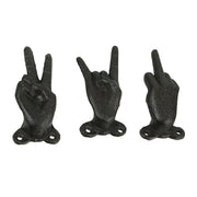 Brown - Image 1 - Set of 3 Brown Cast Iron Hand Gesture Wall Hooks: Quirky and Fun Key or Towel Hangers Standing at 4 Inches
