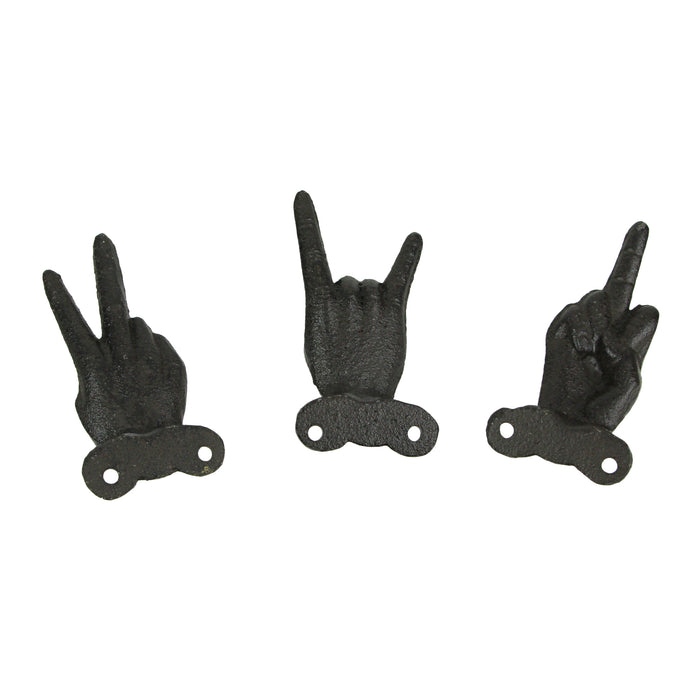 Brown - Image 3 - Set of 3 Brown Cast Iron Hand Gesture Wall Hooks: Quirky and Fun Key or Towel Hangers Standing at 4 Inches