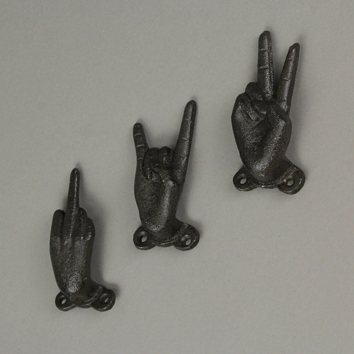 Set of Cast Iron Hand Gesture Decorative Wall Hooks — Zeckos