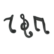 Harmonious Melodies - Set of 3 Black Finish Cast Iron Musical Note Wall Hooks for Decorative Music Room Ensemble - 6 Inches