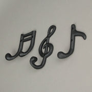Harmonious Melodies - Set of 3 Black Finish Cast Iron Musical Note Wall Hooks for Decorative Music Room Ensemble - 6 Inches