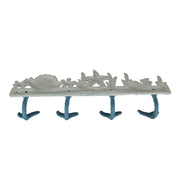 Blue And White Cast Iron Whale Tail Decorative Wall Hook Nautical Décor Sea Life Hanging Rack -15.5 Inches Long - Easy