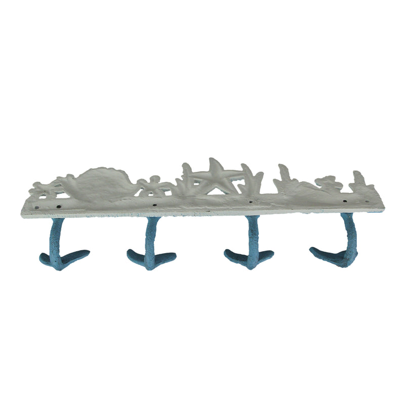 Blue And White Cast Iron Whale Tail Decorative Wall Hook Nautical Décor Sea Life Hanging Rack -15.5 Inches Long - Easy
