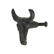 Set of 6 Rustic Brown Cast Iron Steer Skull Drawer Pulls - Western Home Decor Cabinet Knobs - 2 Inches High - Easy Install -