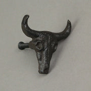 Set of 6 Rustic Brown Cast Iron Steer Skull Drawer Pulls - Western Home Decor Cabinet Knobs - 2 Inches High - Easy Install -