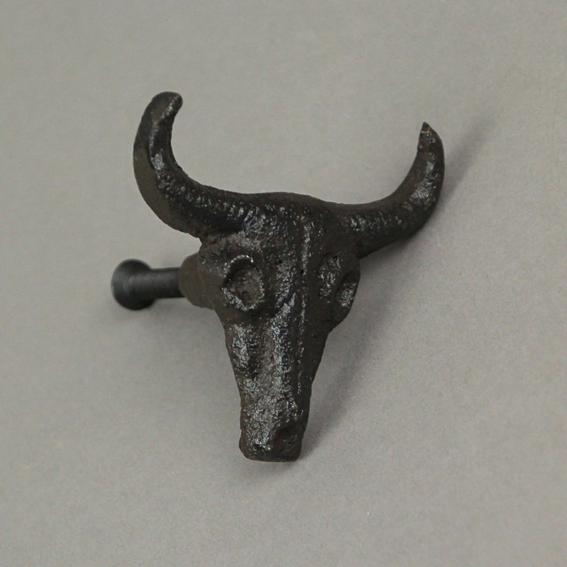 Set of 6 Rustic Brown Cast Iron Steer Skull Drawer Pulls - Western Home Decor Cabinet Knobs - 2 Inches High - Easy Install -