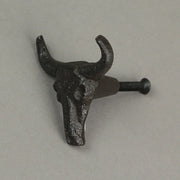 Set of 6 Rustic Brown Cast Iron Steer Skull Drawer Pulls - Western Home Decor Cabinet Knobs - 2 Inches High - Easy Install -