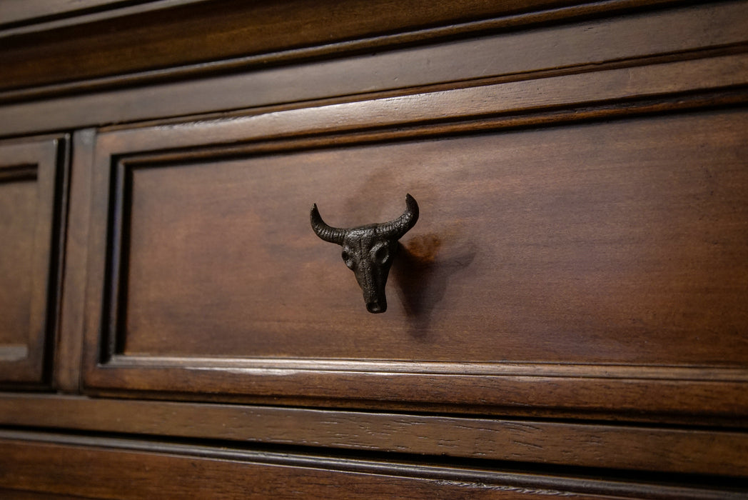 Set of 6 Cast Iron Steer Skull Drawer Pulls Western Home Decor Cabinet Knobs Image 5