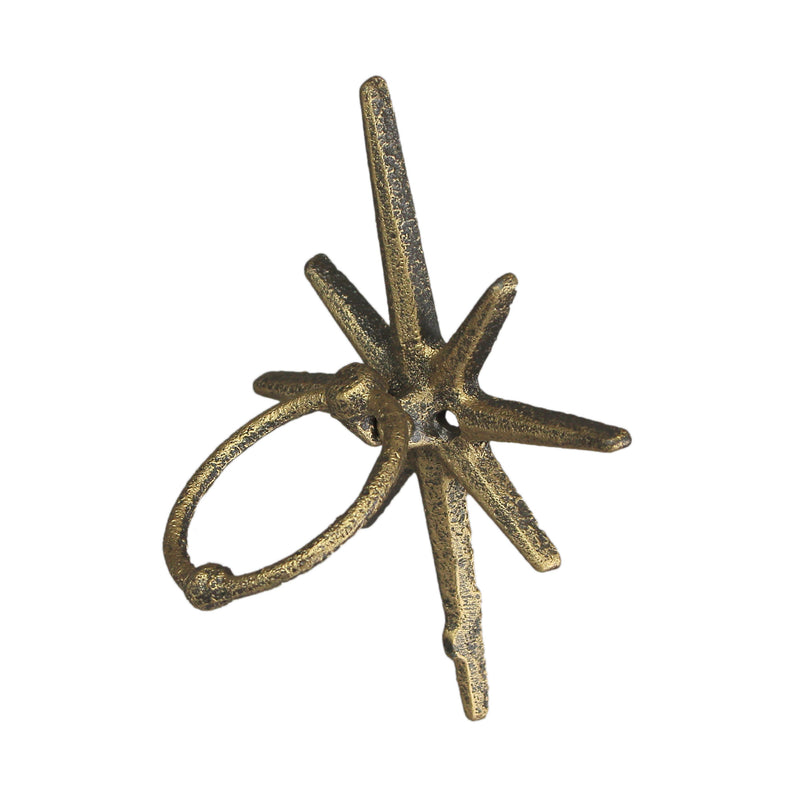 Zeckos Timeless Splendor - Antique Gold Cast Iron Decorative Starburst Door Knocker - Rustic Celestial Elegance to Give Your
