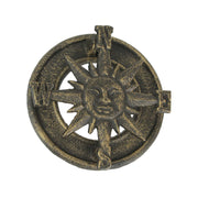 Zeckos Rustic Bronze Finish Cast Iron Nautical Compass Rose Front Door Knocker - Decorative Sun Face Design for Charming Home