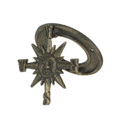 Zeckos Rustic Bronze Finish Cast Iron Nautical Compass Rose Front Door Knocker - Decorative Sun Face Design for Charming Home