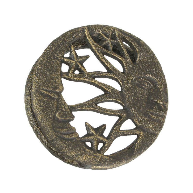 Zeckos Enchanting Bronze Cast Iron Doorknocker - Decorative Sun, Moon, and Stars Knocker Design for Rustic Front Door Decor -