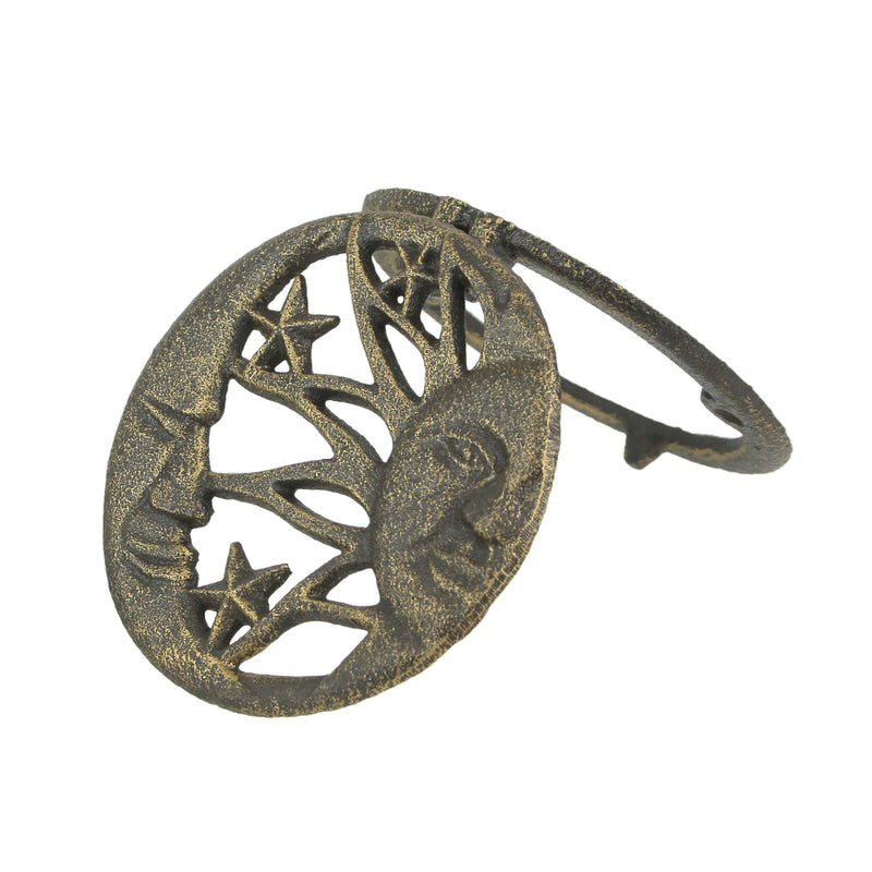Zeckos Enchanting Bronze Cast Iron Doorknocker - Decorative Sun, Moon, and Stars Knocker Design for Rustic Front Door Decor -