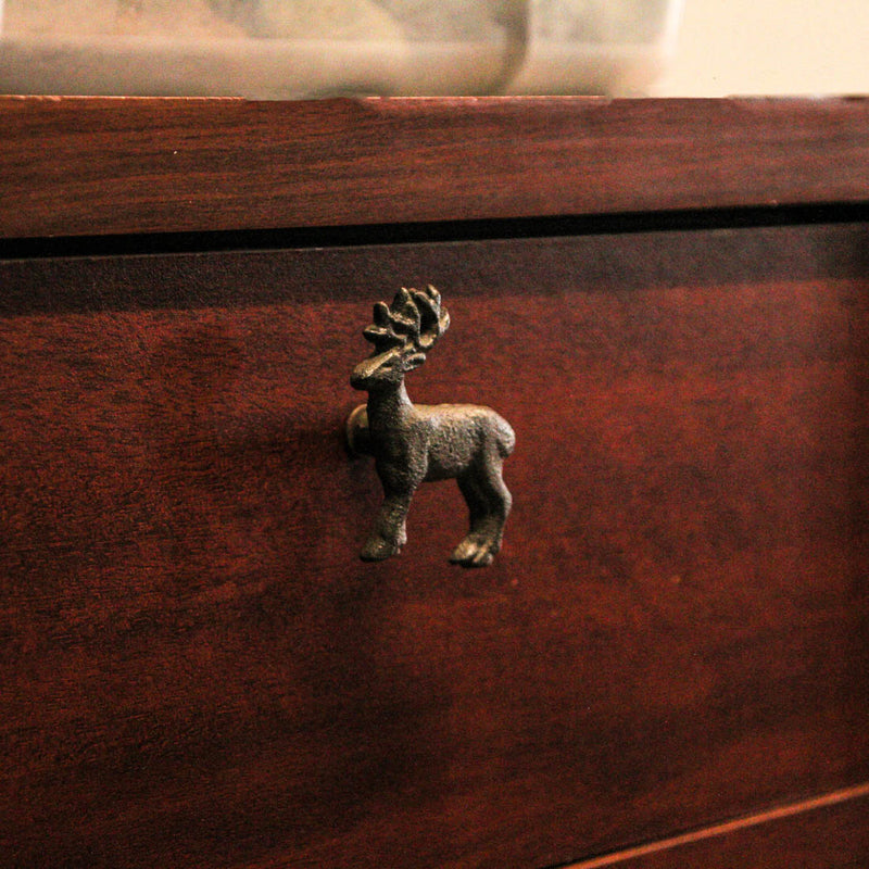 Set of 6 Rustic Brown Cast Iron Deer Drawer Pulls - Decorative Cabinet Knobs for a Charming Woodland Touch - Rustic Home