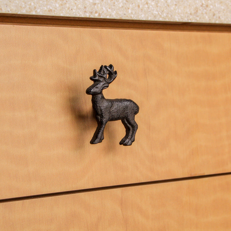 Set of 6 Rustic Brown Cast Iron Deer Drawer Pulls - Decorative Cabinet Knobs for a Charming Woodland Touch - Rustic Home