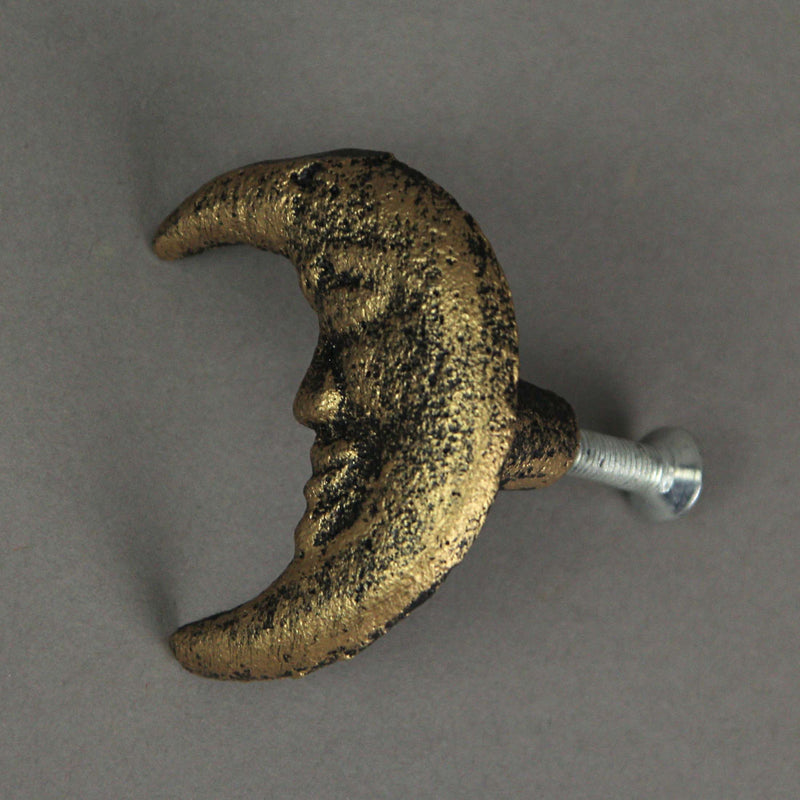 Gold - Image 12 - Set of 6 Gold Finish Cast Iron Crescent Moon Face Drawer Pulls - Decorative Cabinet Knobs for Celestial