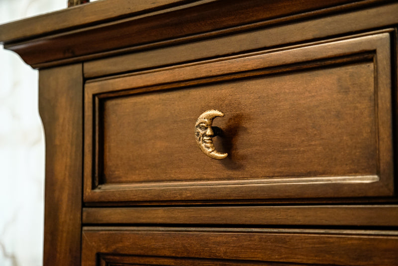 Gold - Image 5 - Set of 6 Gold Finish Cast Iron Crescent Moon Face Drawer Pulls - Decorative Cabinet Knobs for Celestial