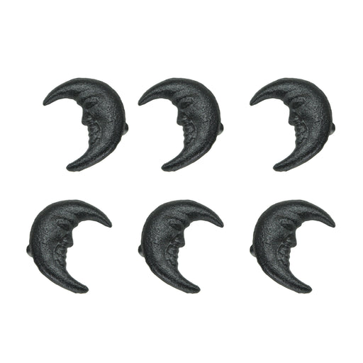Black - Image 1 - Set of 6 Black Cast Iron Crescent Moon Face Drawer Pulls - Unique Celestial Decorative Knobs for Gothic