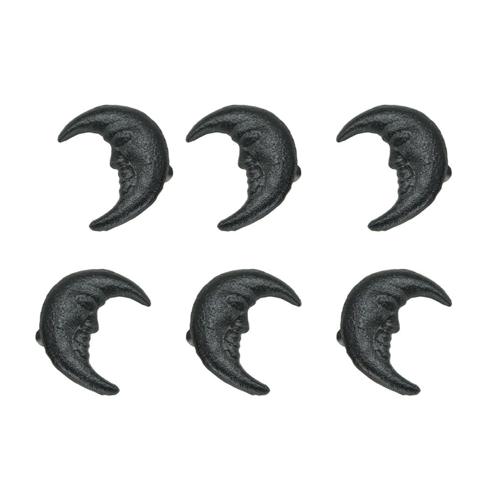 Black - Image 1 - Set of 6 Black Cast Iron Crescent Moon Face Drawer Pull Decorative Cabinet Knobs Celestial Décor