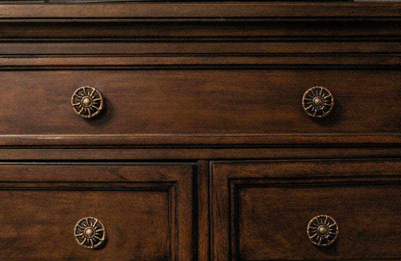 Set of 6 Antique Gold Finish Sun Cast Iron Drawer Pulls - Decorative Cabinet Knobs for Unique Home Decor - 2 Inch Diameter -